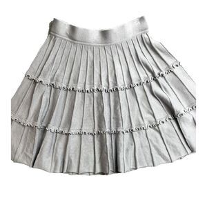 Simplee Skirt Womens Medium (25" Waist) Gray Tiered Summer Ruffle Boho Mini Lady